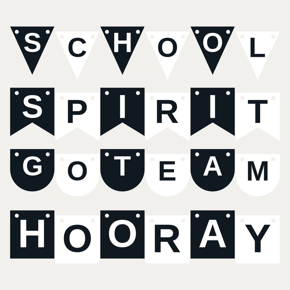 Black & White School Spirit Letter Banner SVG