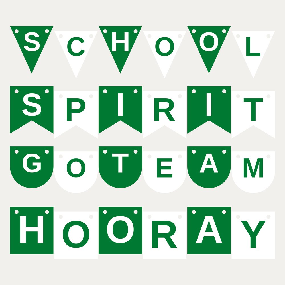 Green & White School Spirit Letter Banner SVG