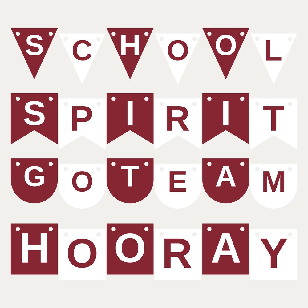 Maroon & White School Spirit Letter Banner SVG